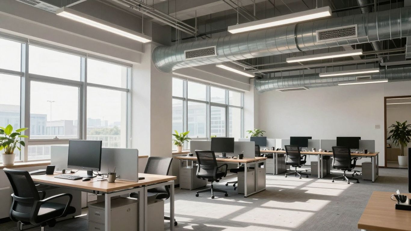 Clean commercial air ducts in a bright office.