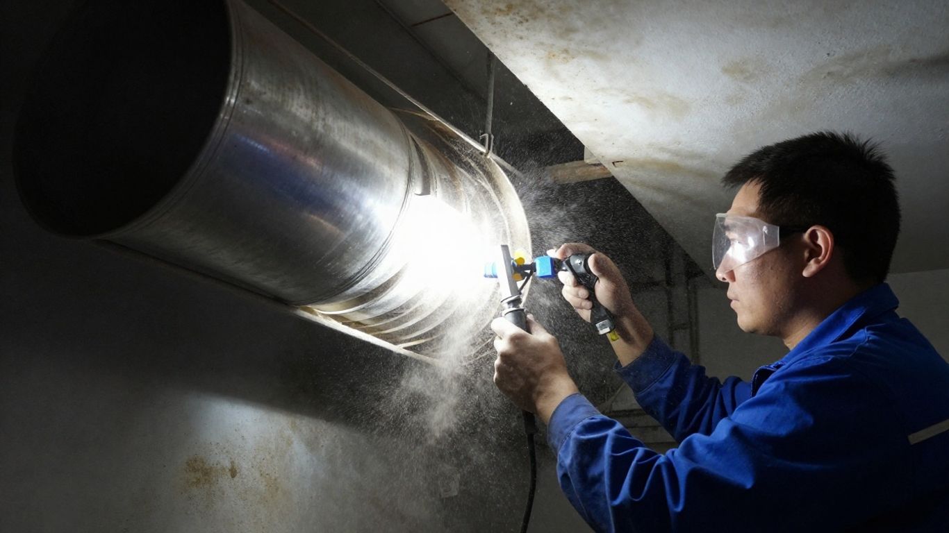 Air duct cleaning process with professional equipment