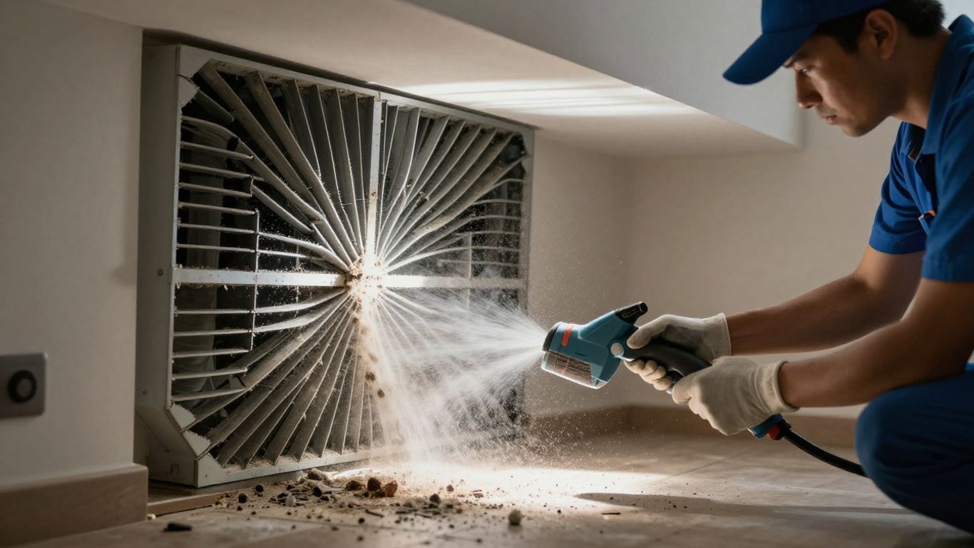 Duct cleaning process with professional equipment